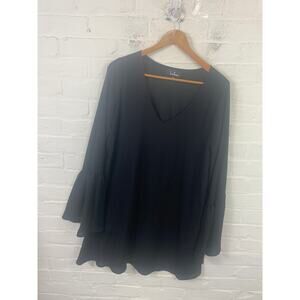 Lulus Women's V-Neck woven Shift Dress Bell Sleeves Stretch Black Size XL
